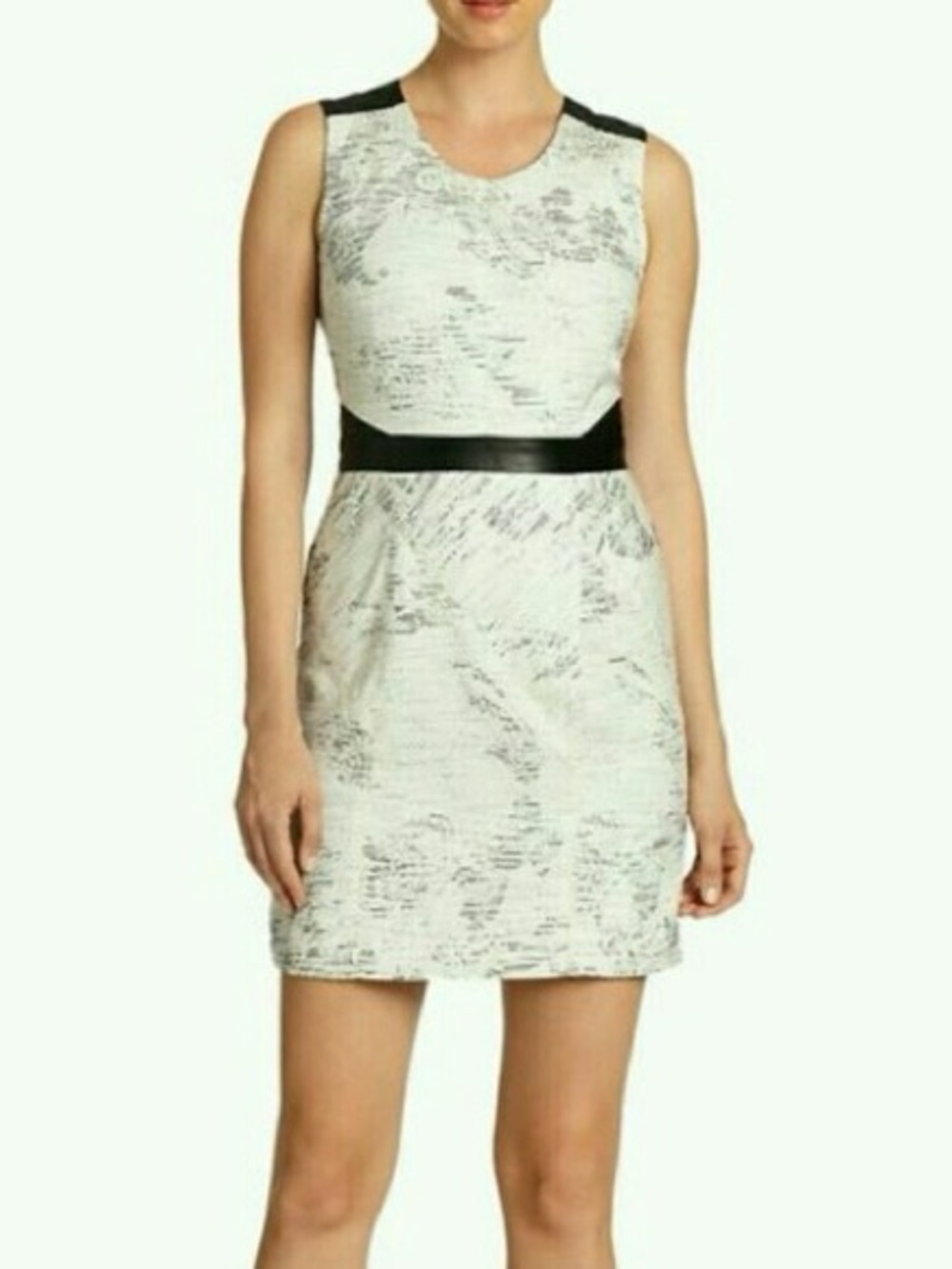 Ali Ro Black and White Textured Fit-and-Flare Mini Dress